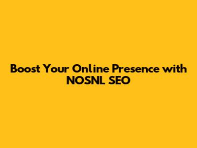 Boost Your Online Presence with NOSNL SEO
