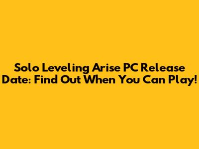 Solo Leveling Arise PC Release Date: Find Out When You Can Play!